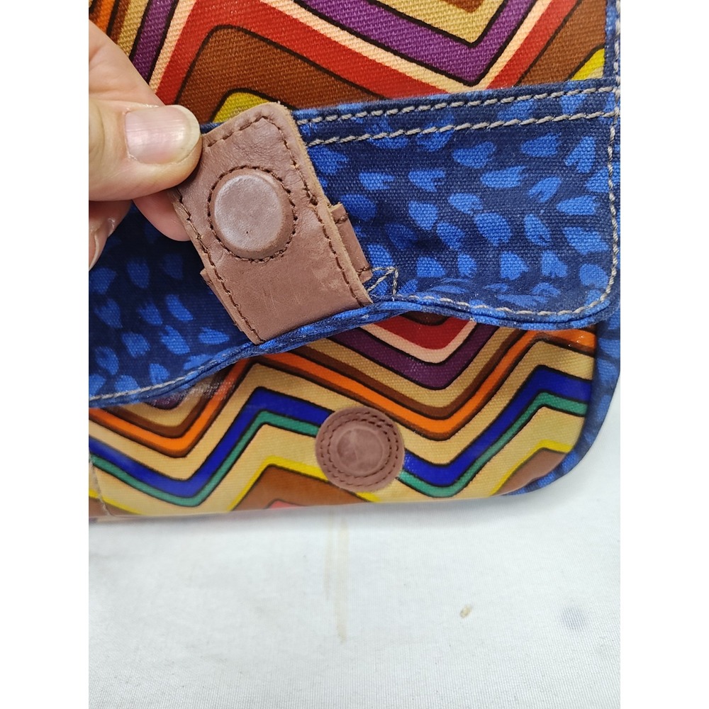 FOSSIL Keyper Flap Crossbody Messenger‎ Bag Stripe Blue Yellow Orange Brown New - Picture 13 of 13
